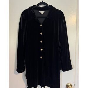 Impressions Black Velvet Over Shirt Long Oversize Grunge Emo Blouse 3XL